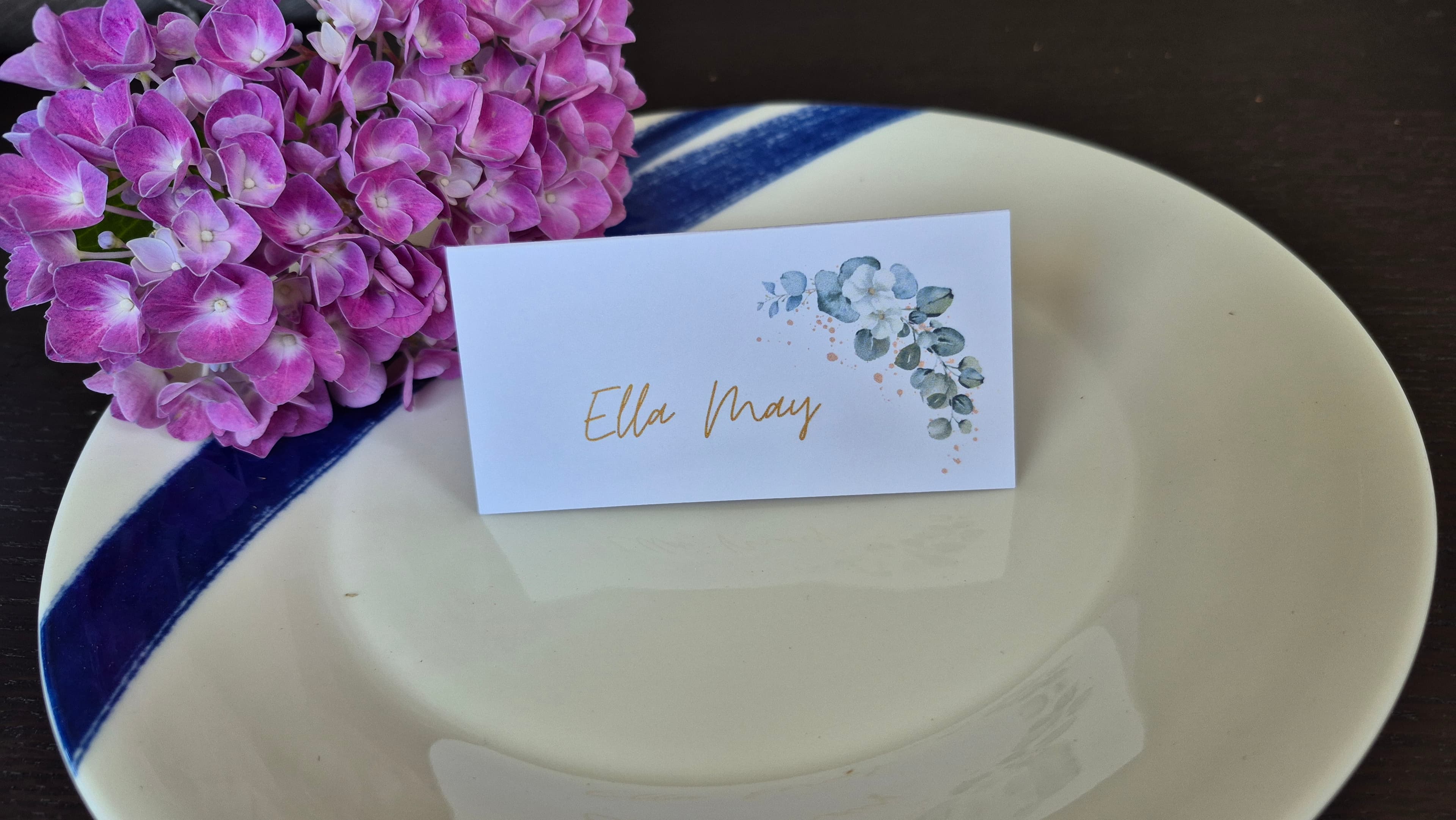 Finished eucalyptus wedding place card